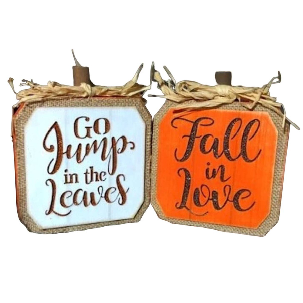 Fall Autumn Harvest Rustic Wooden Pumpkins--Set‎ of 2~~NWOT